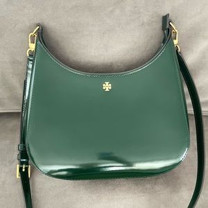 TORY BURCH Handbag Emerson Swingpack Patent Pine Green Leather Bag Purse